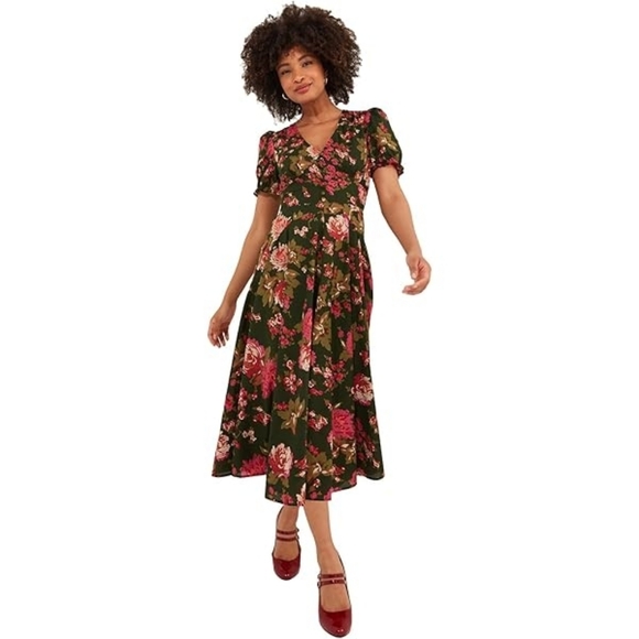 Floral Midi Dress - Black and Red - Picture 13 of 15